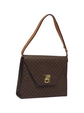 CELINE Macadam Canvas Shoulder Bag PVC Leather Brown Gold